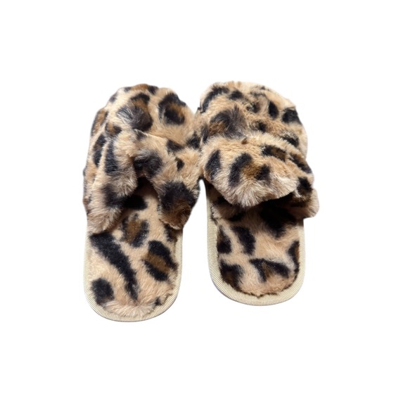 Fuzzy Leopard Slippers - Cozy Open Toe Slides - Kids Size 26-27 - Picture 6 of 15
